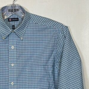 Chaps Men's Checkered Blue and White Shirt Size L
